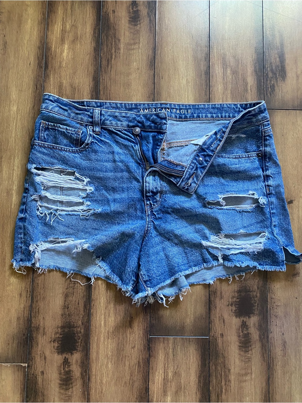 American Eagle Outfitters Blue Distressed Denim Jean Shorts